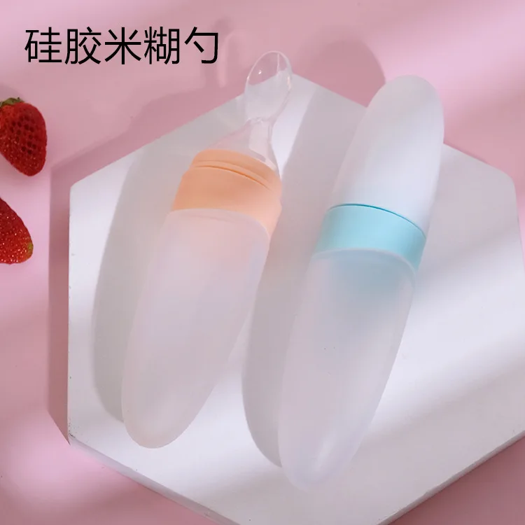 Portable Food Grade Toddler Portable Feeder Squeezable With Spoon For Newborn BPA Free Silicone Baby Feeding Bottle