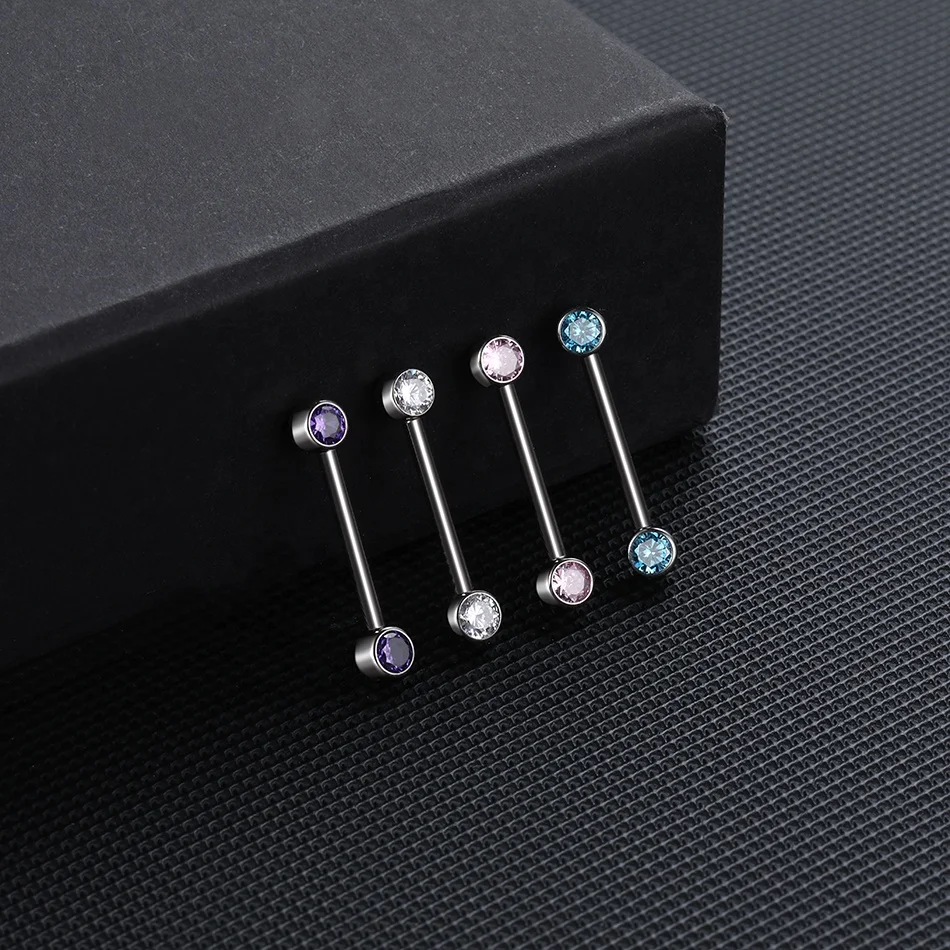 Gaby G23 Titanium Piercing Tongue Nipple  Ring Crystal Internal Threaded Cartilage Earrings Ear Studs Body Jewelry
