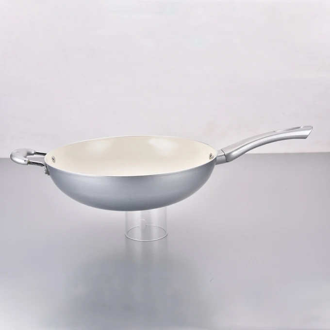 Traditional Cookware Wok Round Chinese Wok with Cover Non Stick Ceramic Coating Wok Set