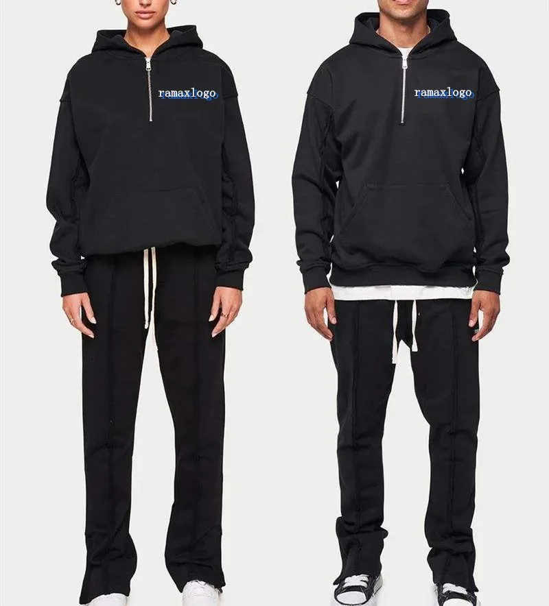 Unisex Tracksuits Casual Raw Seam 1/4 Quarter zip Hoodie Straight Leg Jogger Set Sweatsuits Two Pieces Women Man Tracksuit