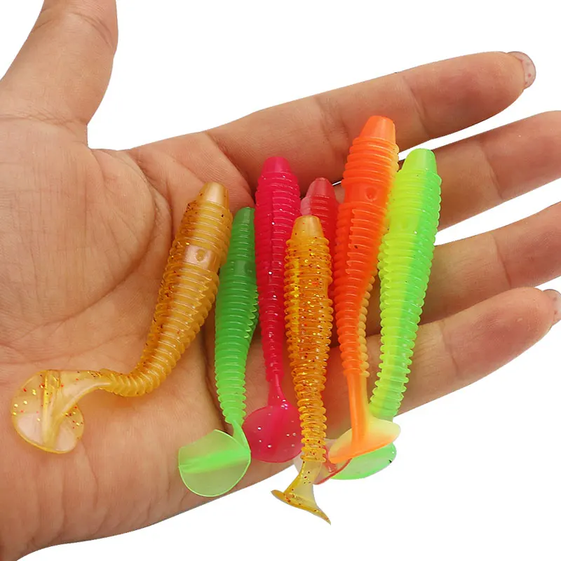 Glow Paddle Tail Soft Grub PVC Fishing Lure 5cm 6cm 7cm Soft Bait Root Luminous Paddle Tail for Night Fishing