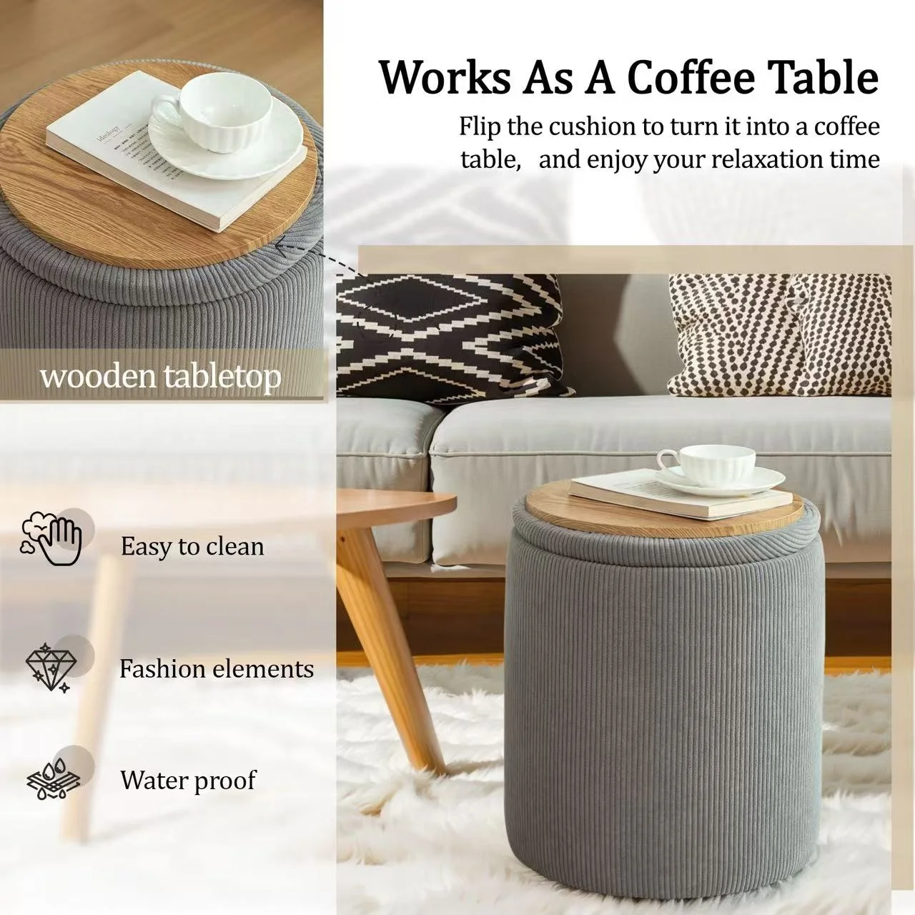 New Arrival Fashion Custom Round Nesting doll bucket chair Storage Ottoman Footstool Chair Velvet Corduroy Ottoman Set of 2 pouf