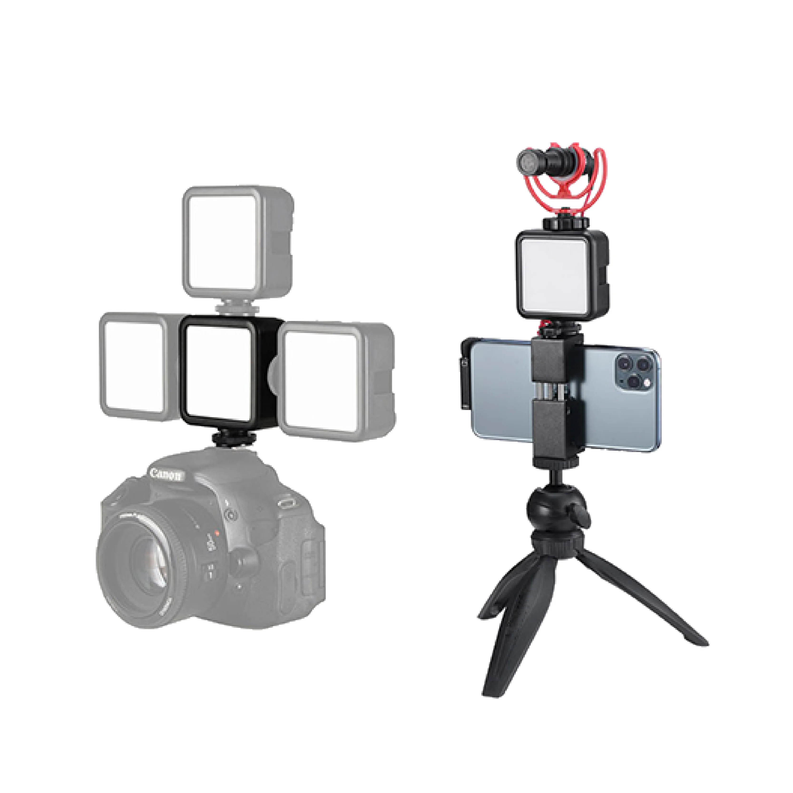 Smartphone Video Rig Kit Recording Video Stabilizer Rig Handle Grip with Microphones,Professional Studio Light