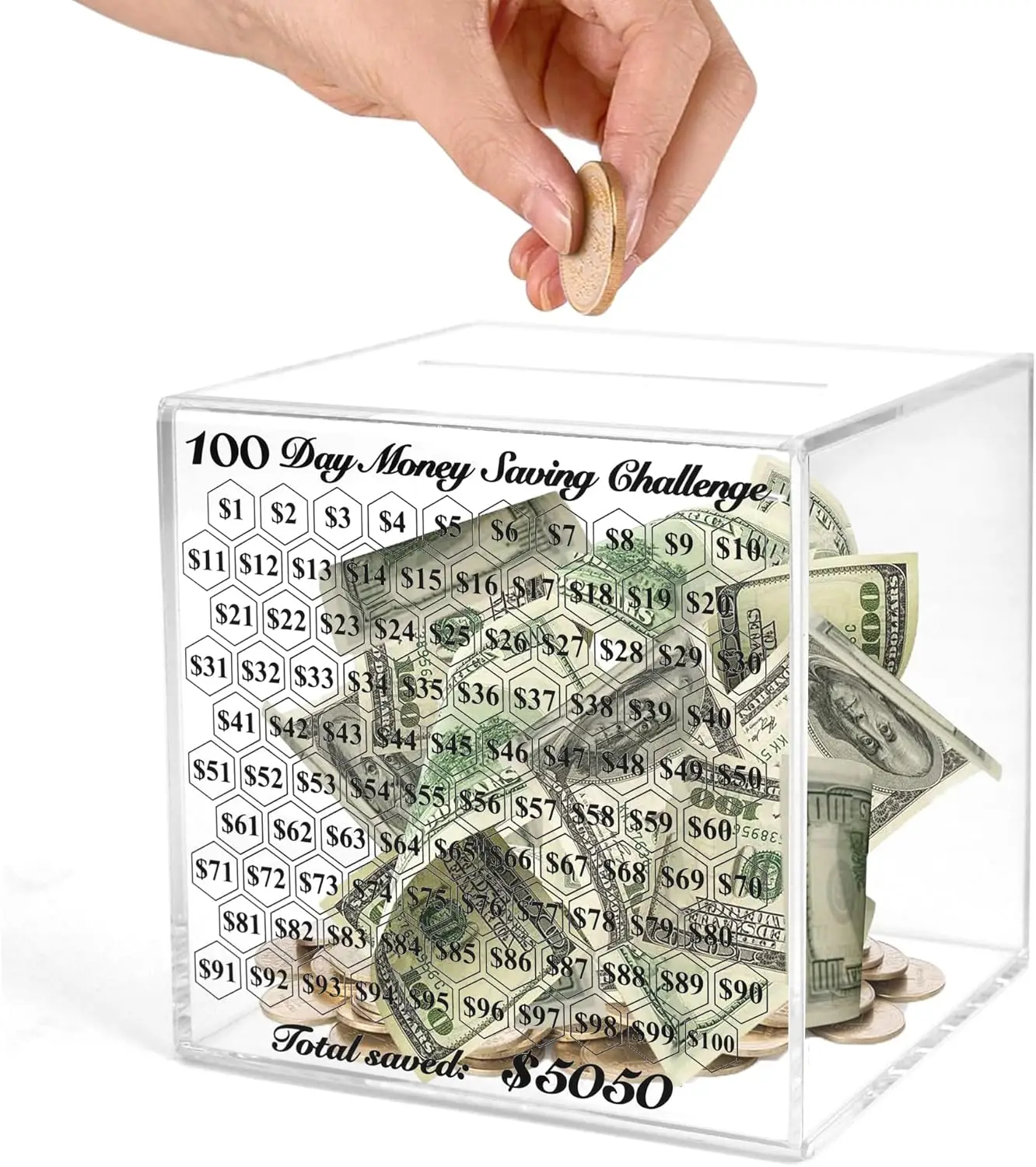 Modern Design Customized Acrylic Piggy Bank Note Coin Bank with Counting Target Coin Bank