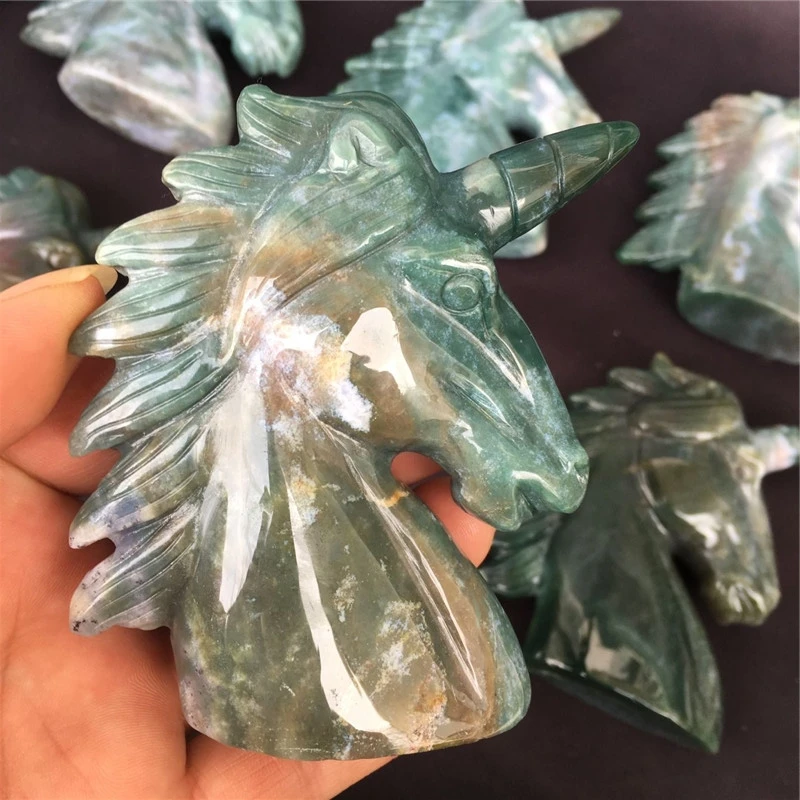 Highly Polished Natural Hand Carved Animal Statue Green Aventurine Quartz Crystal Unicorn For Sale