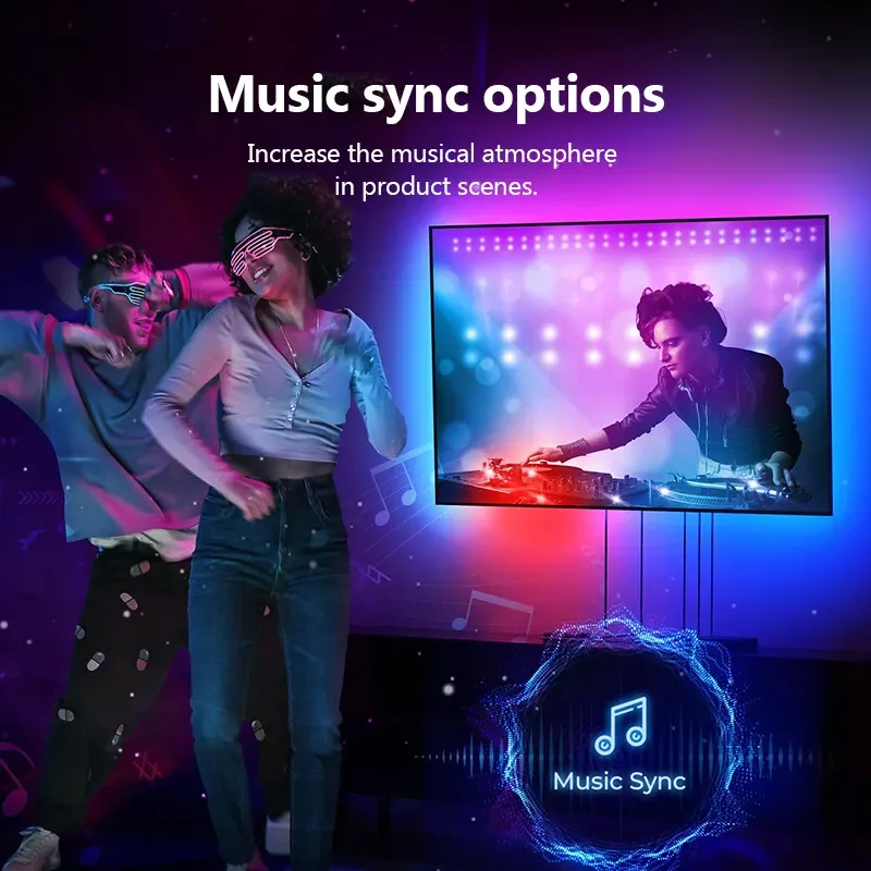 LED TV Backlight RGB IC LED Strip Light 5V USB Powered with APP Remote Control Color Sync TV Backlight Sync to Screen