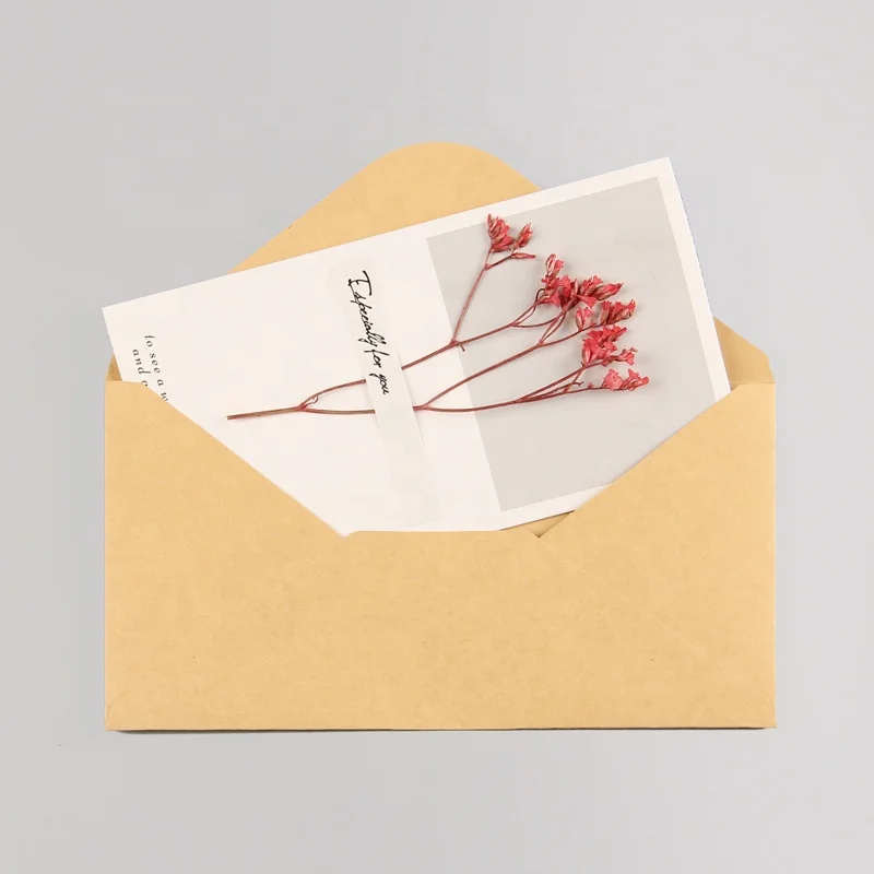Twofolded Natural Babysbreath Dry Flower Valentine Birthday Wedding Greeting Card with Envelope