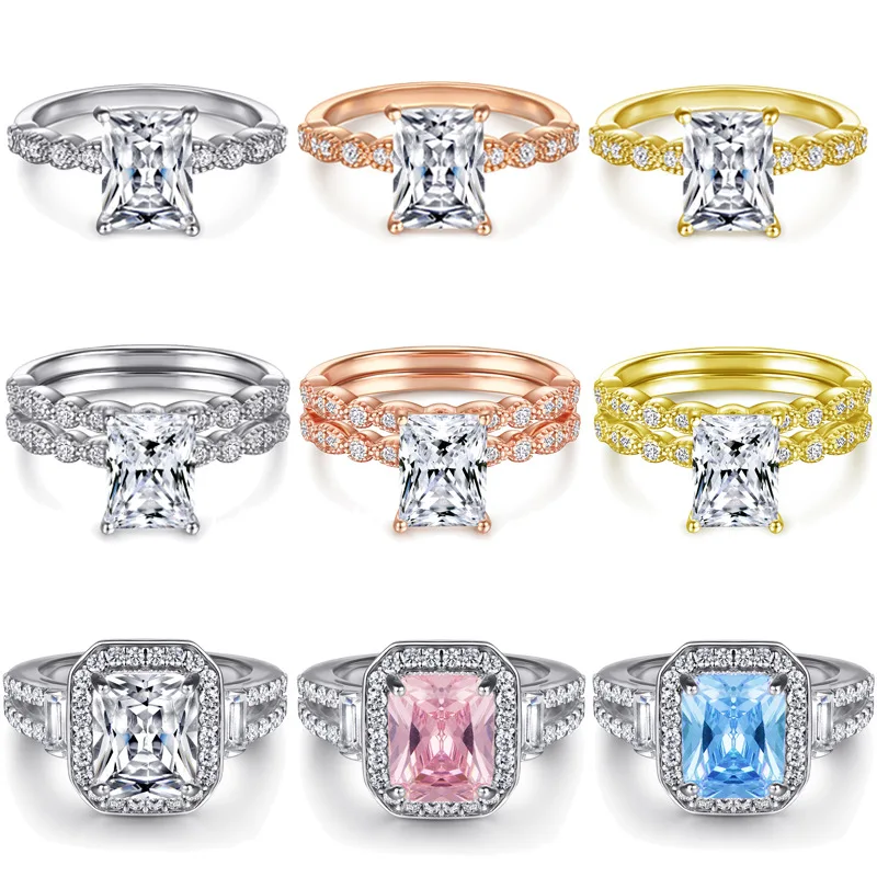 Custom factory price rings jewelry women white gold plated cubic zirconia moissanite wedding rings 925 silver