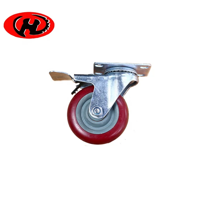 dark red PU caster wheel with plastic core furniture caster  red color trolley caster wheel