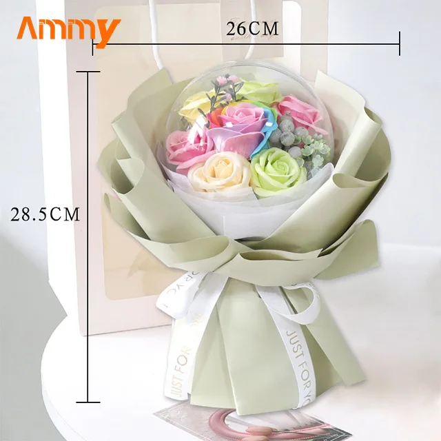 Ammy wedding favors 7 Rose transparent acrylic ball boquuet Artificial flowers home decoration items birthday gift bouquet