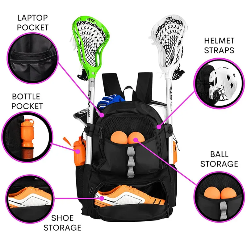 custom waterproof hockey stick bag equipment back pack lacrosse backpack