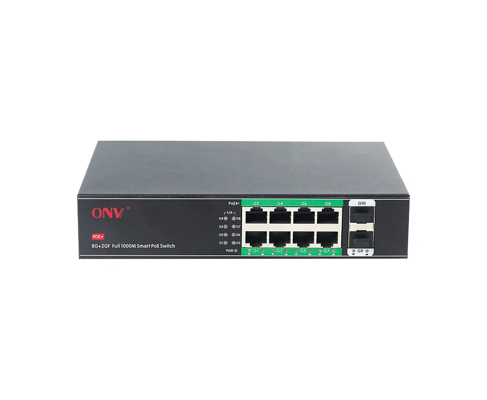 Unmanaged PoE Switch: 8x Gigabit (10/100/1000M) PoE Ports + 2x Gigabit (1000M) SFP Ports, Built-in 120W PSU, AC (100-240V)