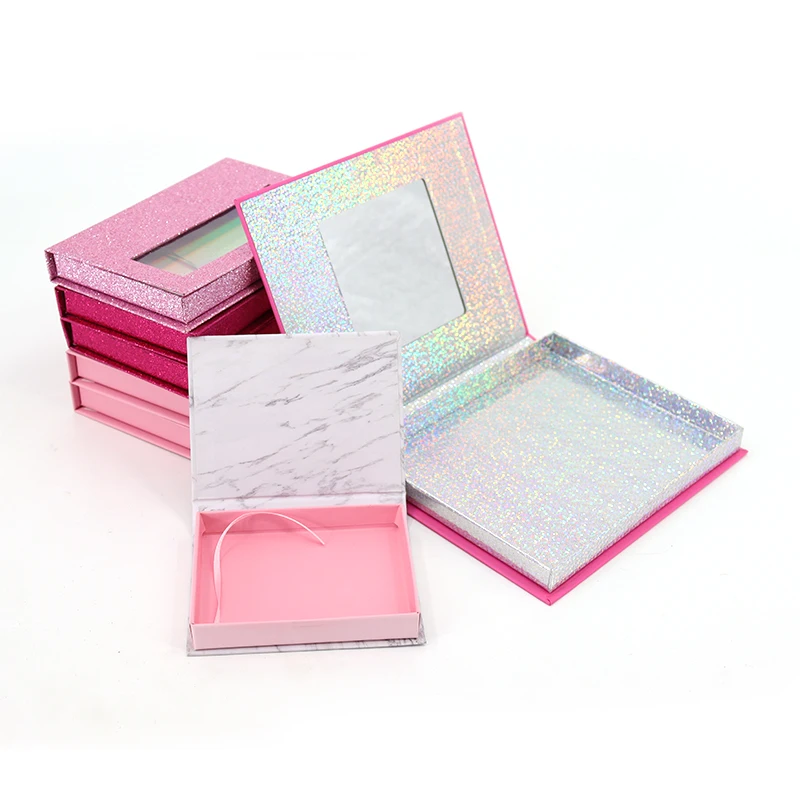 Custom Luxury Empty Paper False Lash Box False Pink Magnetic Customise Designer Eyelash Packaging Box with Mirror