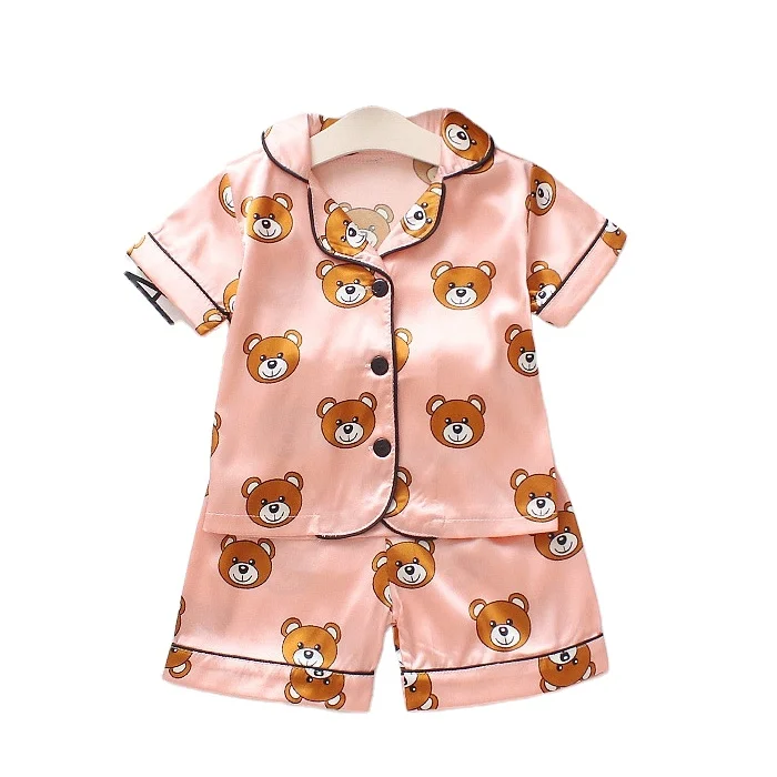 
Children pijamas set home wear sleeping silk satin short sleeve pajamas kids 