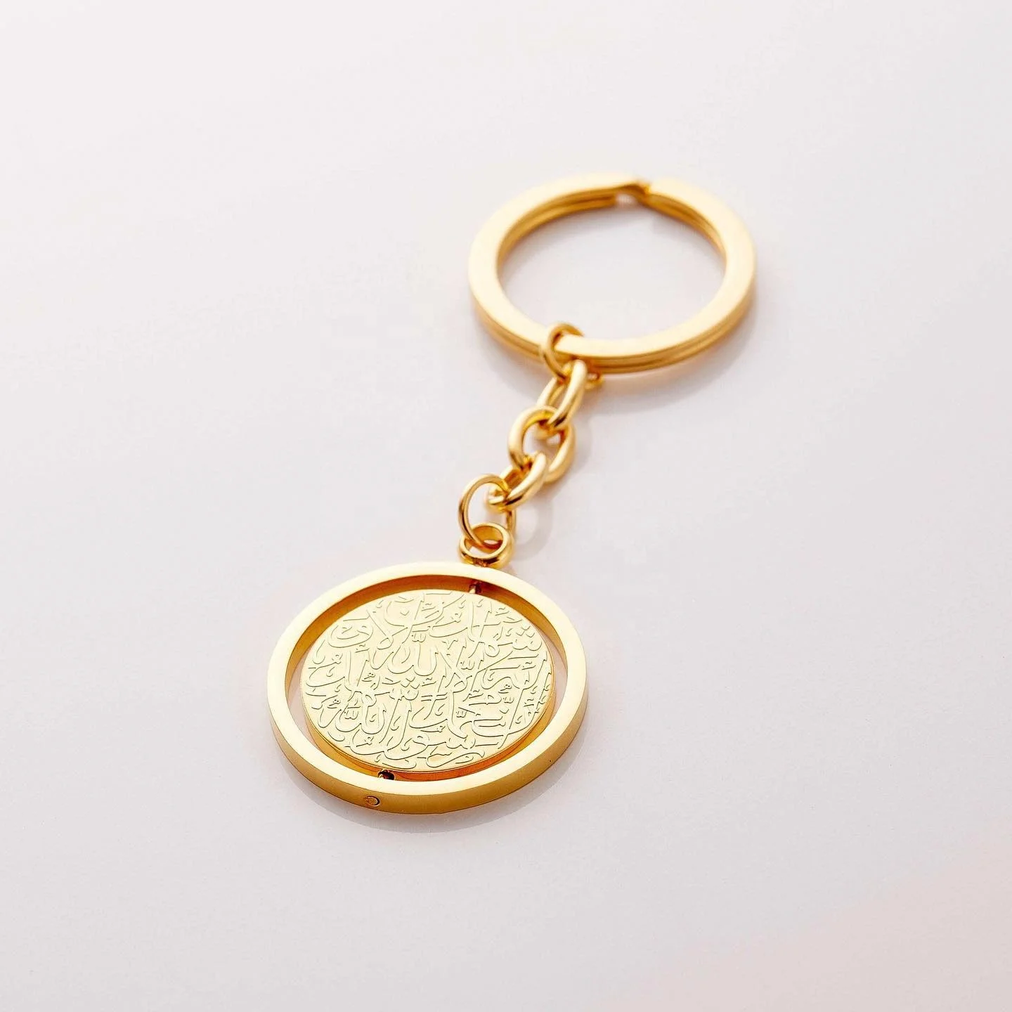 Wholesale Stainless steel Rotatable Custom AYATUL KURSI Shahada Personalized Arabic Name Cursive script black Key Ring chain