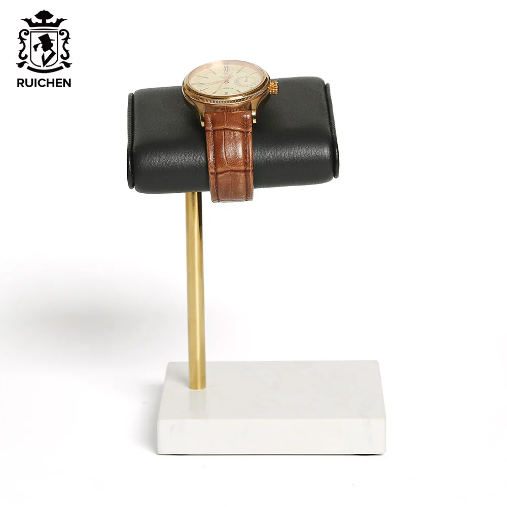 RuiChen Factory Wholesale Watch Stand PU Leather Watch Jewelry Bangle Display Stand Holder White Black Marble Base