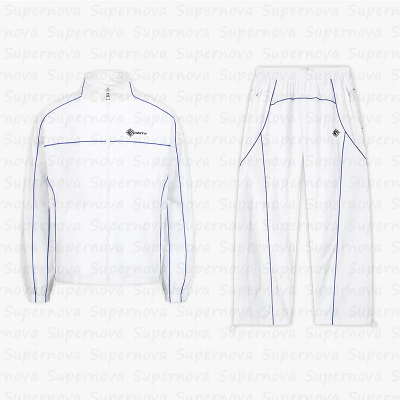 2024 Hip Hop Nylon Windbreaker Streetwear Vintage Two Piece Jogging Suits Full Zip Up Windbreaker Set Tracksuits For Men
