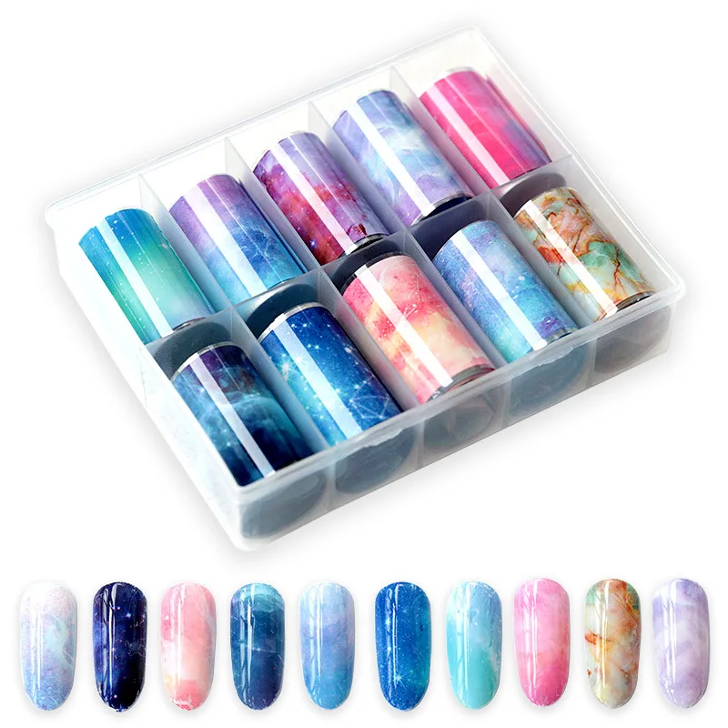 
Mixed 10pcs Nail Foil Transfer Paper Nail Sticker Set 
