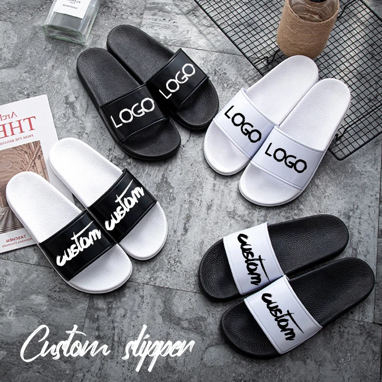 Trendy New Style Hotel Unisex Customized Sole PVC House Slides Print Women Slipper Custom Slippers With Logo