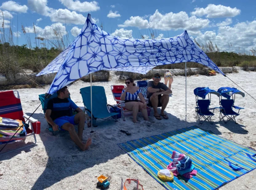 Pop Up Beach Tent Sun Shelter UPF50+ with Sand Shovel Ground Pegs and Stability Poles Use For Camping