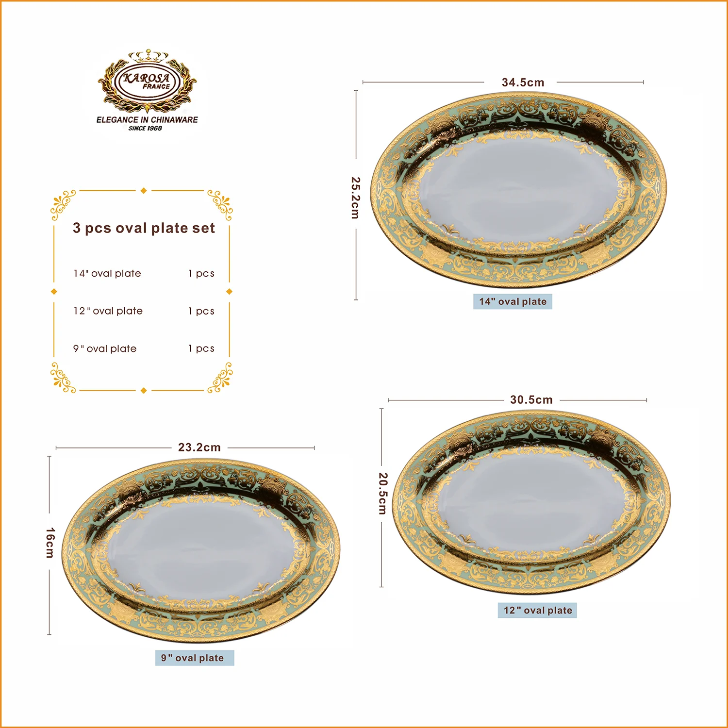German shiny gold customized oval plate sets fish plate sets for home restaurant wedding party high quality serving plate set