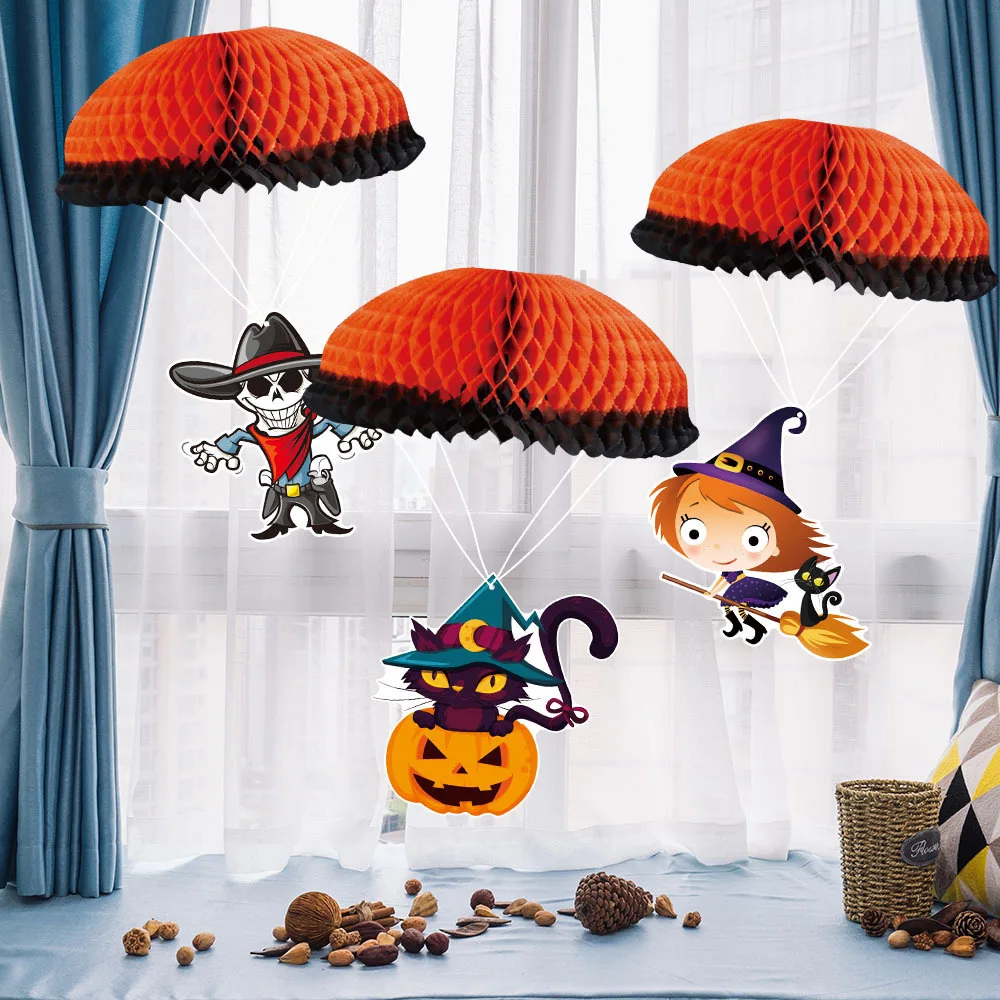 2407 yunpai Halloween themed party decoration Pumpkin Witch parachute pendant pull flag wholesale custom