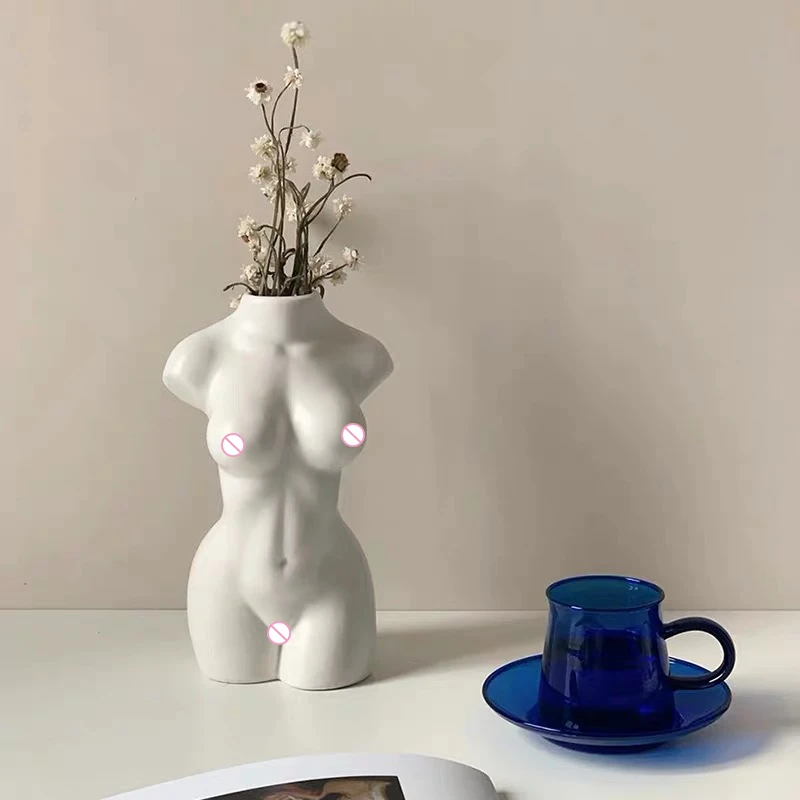 Hot Sales Creative White Black Ceramic Art Flower Vase Desktop Home Decorations For Woman Body Art Vase