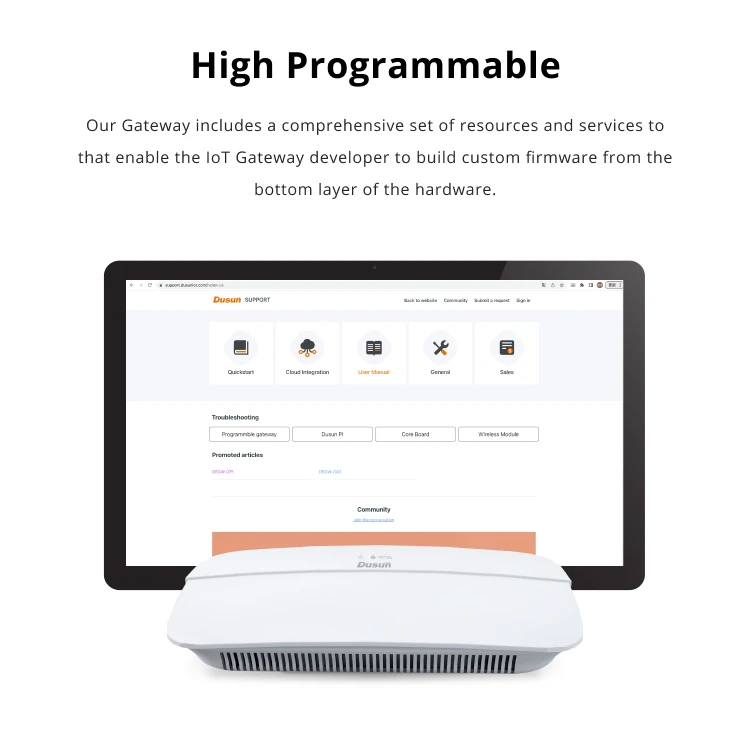 Dusun Smart Elderly Care Programmable Hub Support Zigbee 3.0 Ble Lte Iot Gateway 4G for RPM