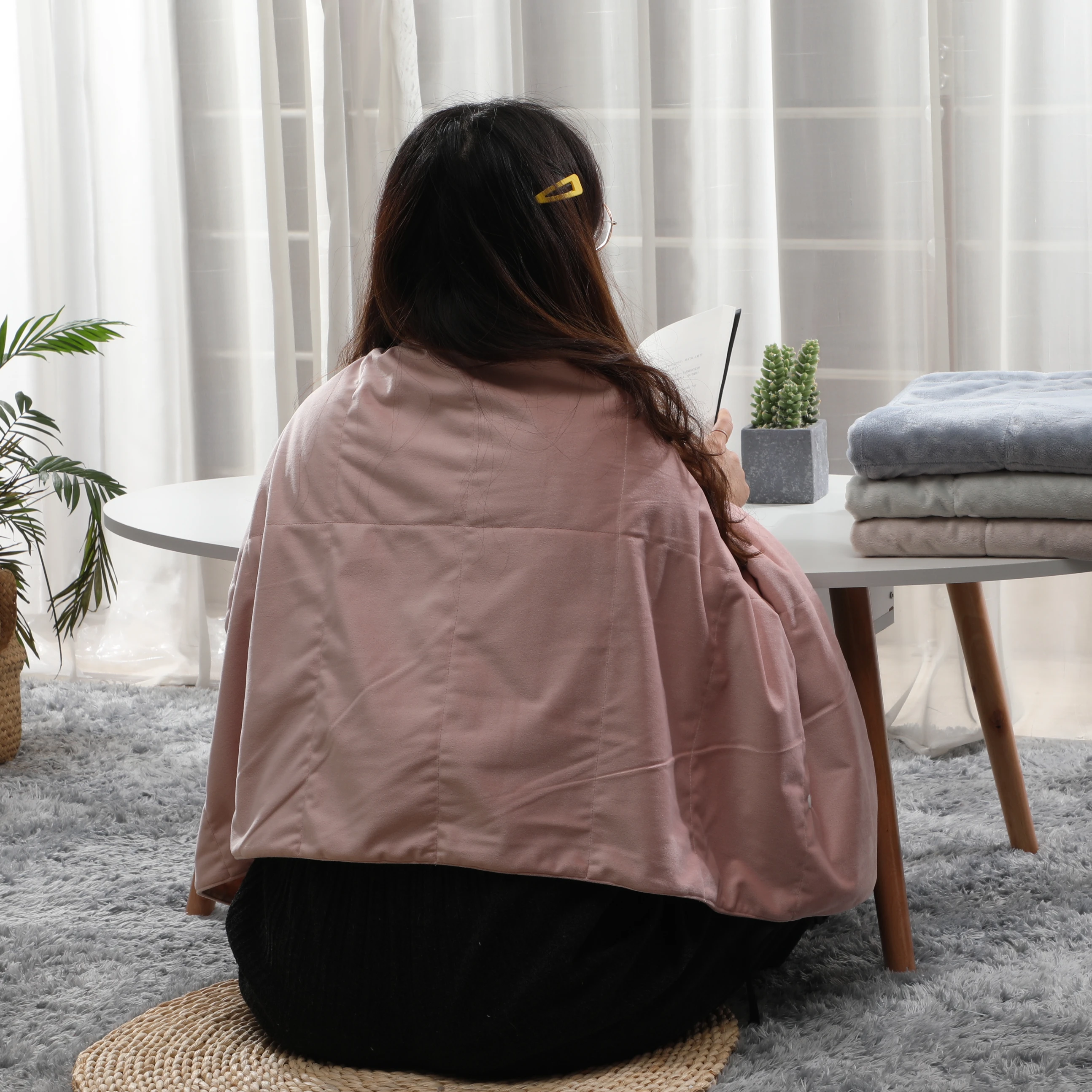 Hooded Throw Shawl With Sleeves Sherpa Hood Wearable Blanket For Adult