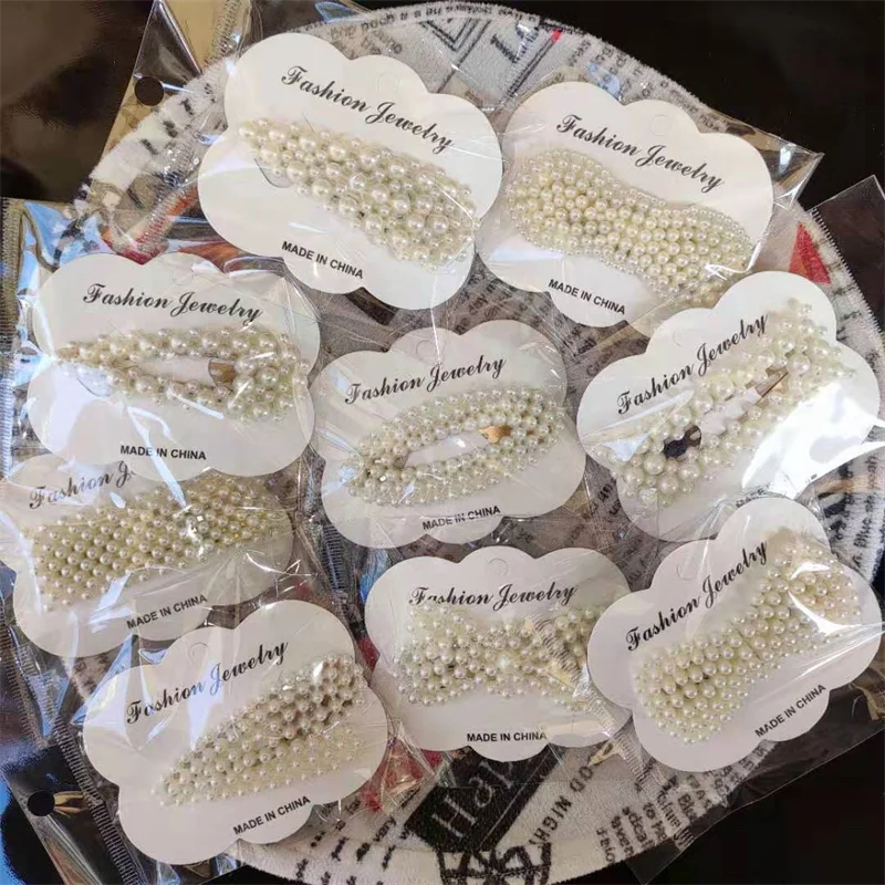 Wholesale 1Set Handmade Pearls Hair Clips Pin Geometric Flower shape Pearl hairpin for women Headwear