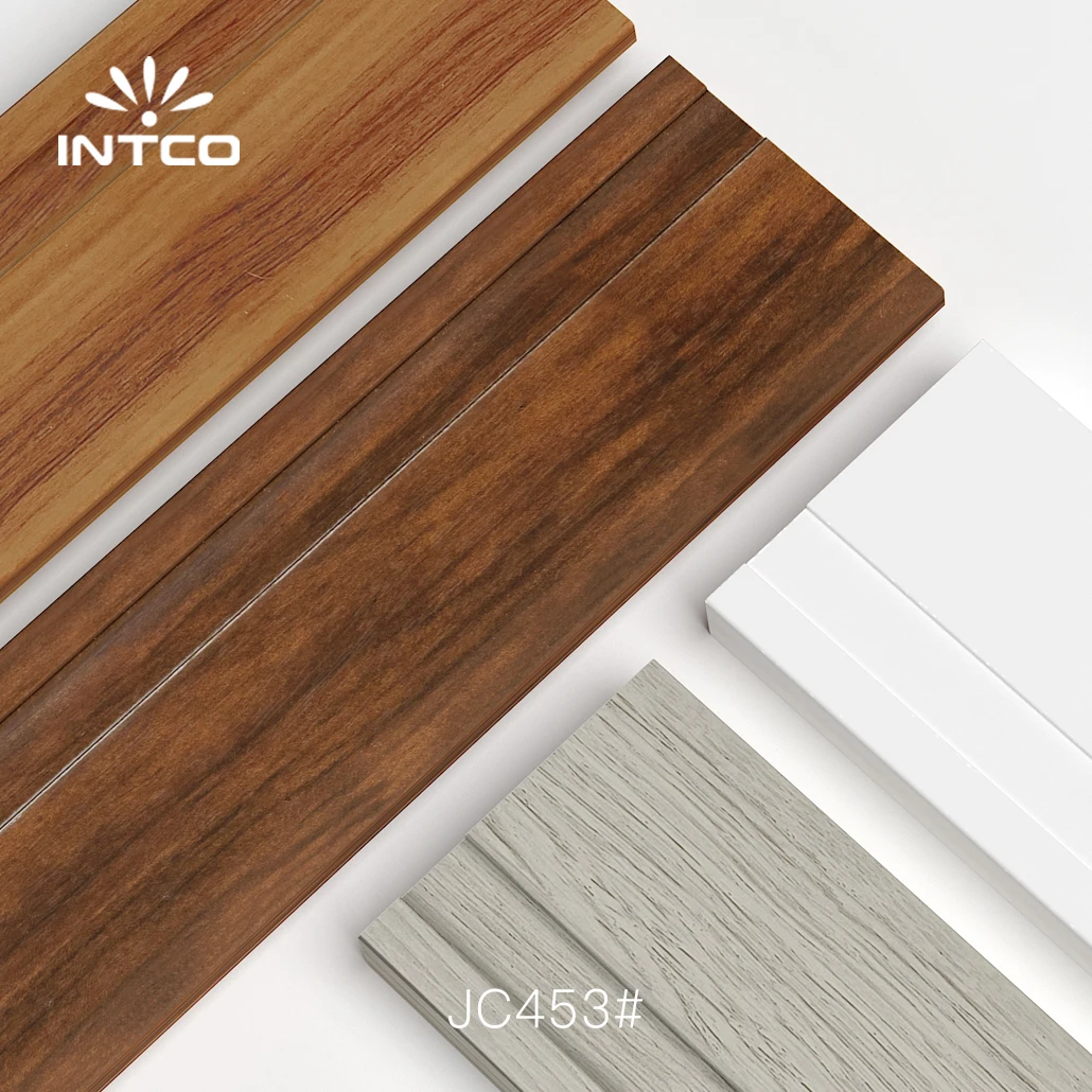 INTCO Hot Selling Waterproof Easy to Install Floor Accessories Wood Color Plastic Wall Skirting Decoration Baseboard