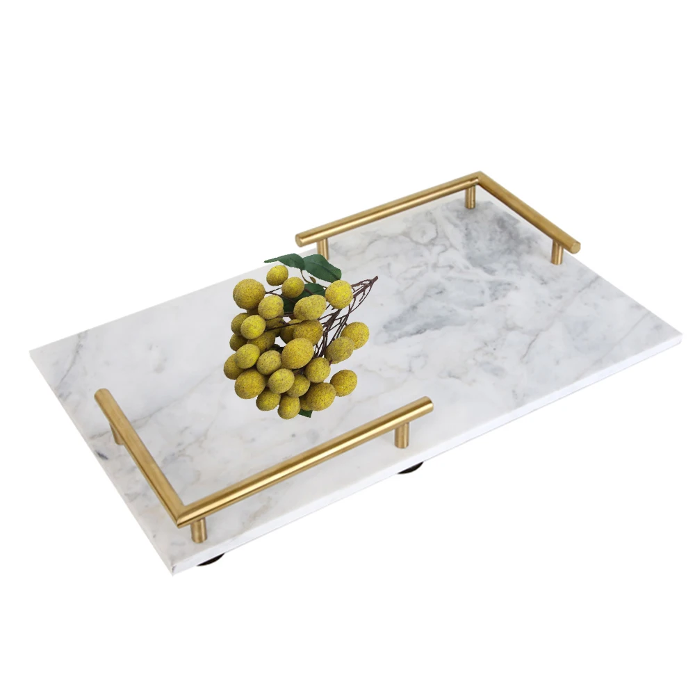 Wholesale Luxury Beige Marble Shower Handle Tray with Gold Edges