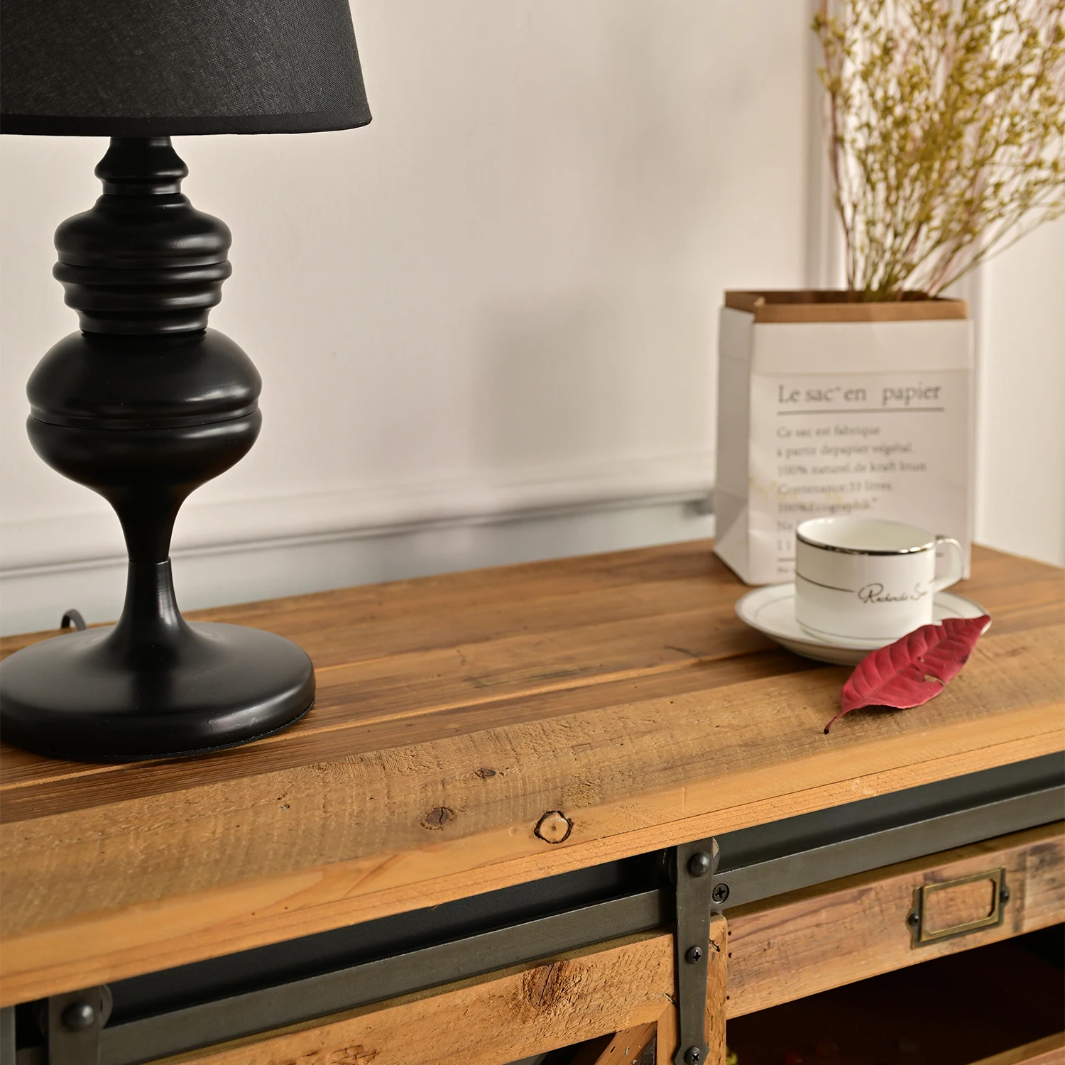 INNOVA HOME antique kitchen sideboard furniture solid wood cabinet with slide barn door