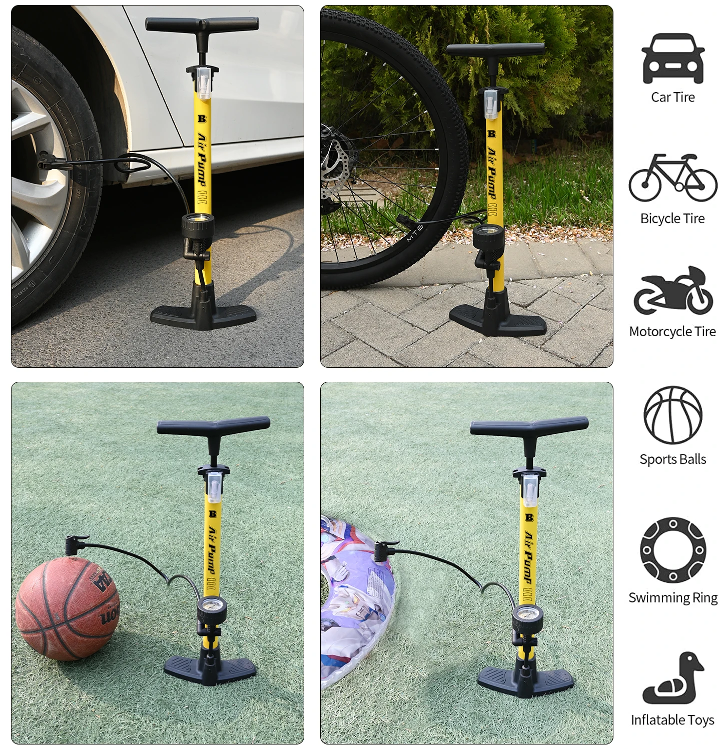 Baimei 160 Psi Presta Schrader Valve Tire Aluminum Bike Air Pump Bicycle Pump Floor Cycle Air hand Pump With Pressure Gauge