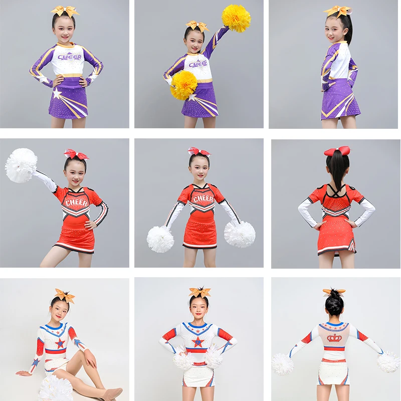 Factory Supplier Performance Bling Rhinestones White All Star Kids Dance Cheerleading Costume