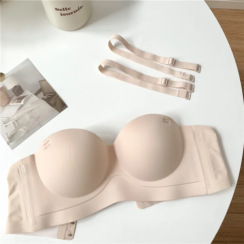 Women Seamless Gather Small Breast Bra One Piece Comfortable Half Cup Brassiere Strapless Bra Wirefree Push up Bra Adults