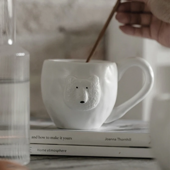 Cute bear coffee mug handmade relief animal mug porcelain pig mug cup