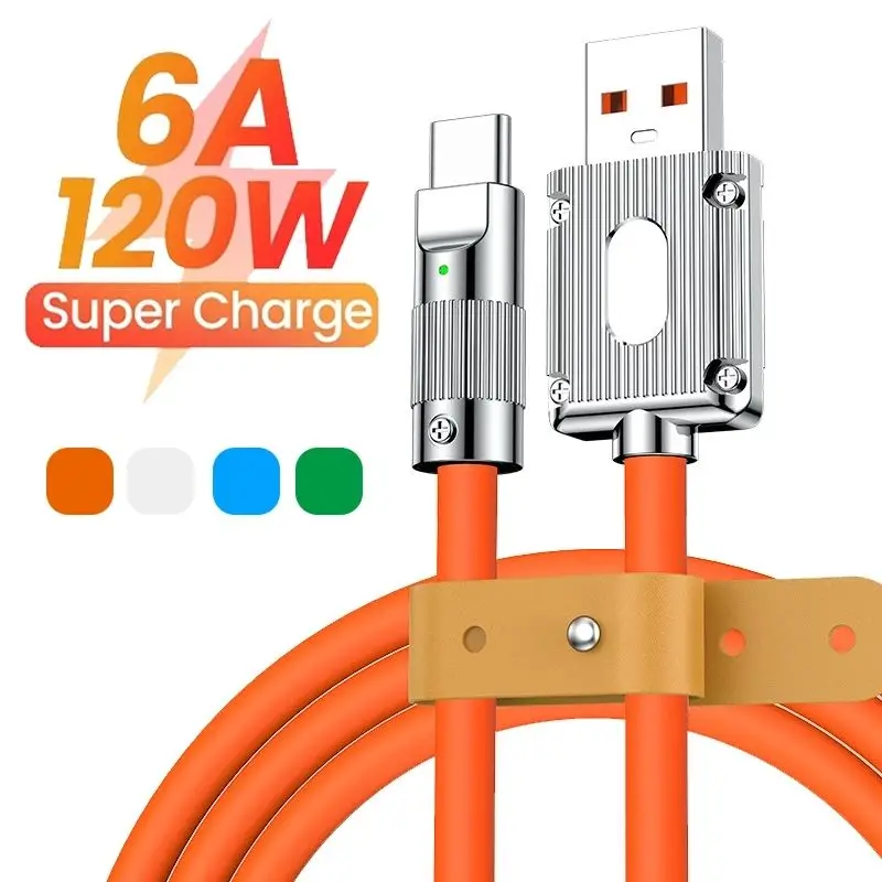 120W Super Fast Charging Cable Metal Zinc Alloy Liquid Silicone Micro USB Type C Charger Data usb Cable For iPhone Android