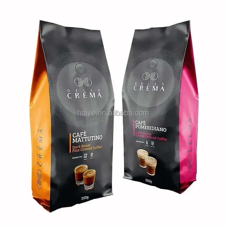 Coffee Packaging Stand up Pouch 100g 250g 500g 1kg 12 oz  Flat Bottom Coffee Bean Bag With Valve