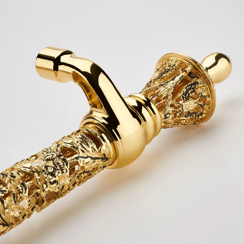 Hollow out light luxury golden wooden door handle hotel lobby glass door handle European luxury villa entrance door large handle