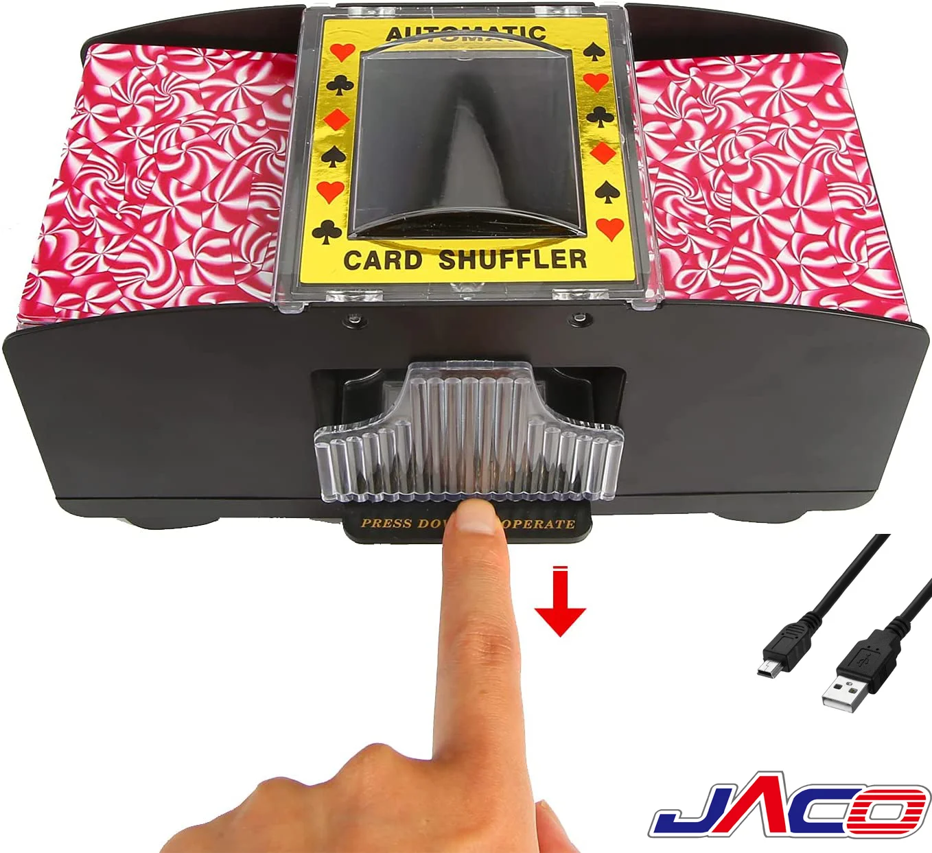 JACO Premium Automatic Card Shuffler Battery Operated USB Charging Playing Card Shuffling Machine Holds up to 2 Decks
