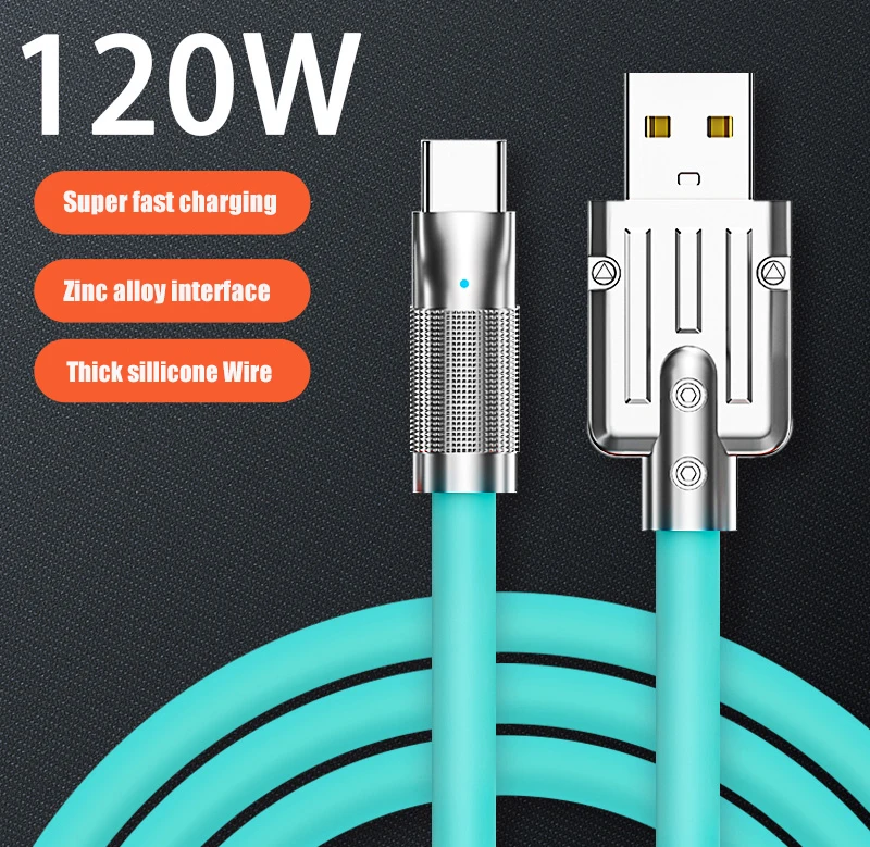 Amazon Hot Products Zinc alloy And soft silicone material 6A Fast Charging Data Line 120W Super Fast Charging Type C Data Cable