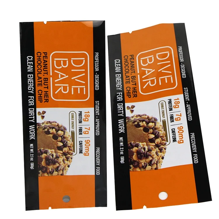 Digital Print aluminum foil protein energy chocolate bar pouch plastic food packaging bags for small businesses