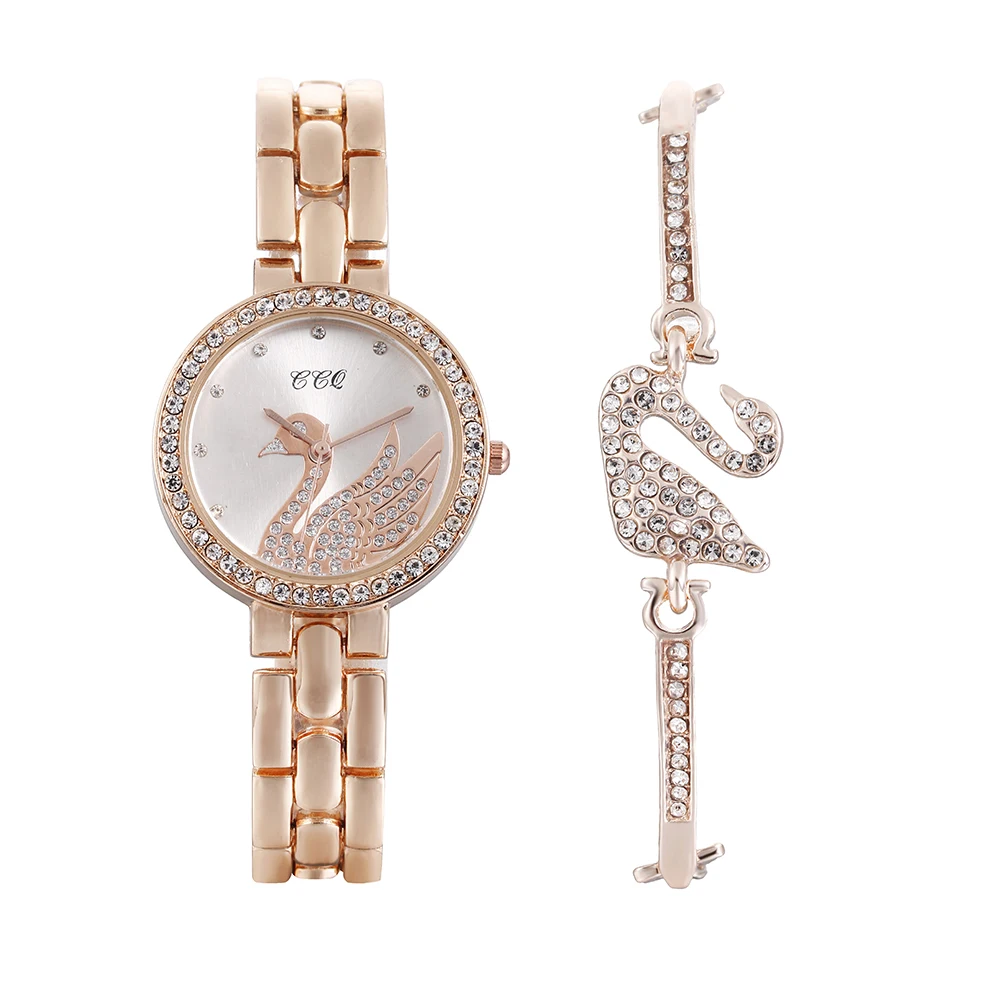 
Hot Selling CCQ Brand Women Ladies Girl Diamond Quartz Wrist Gift Set Watch Bracelet JAW-0815 