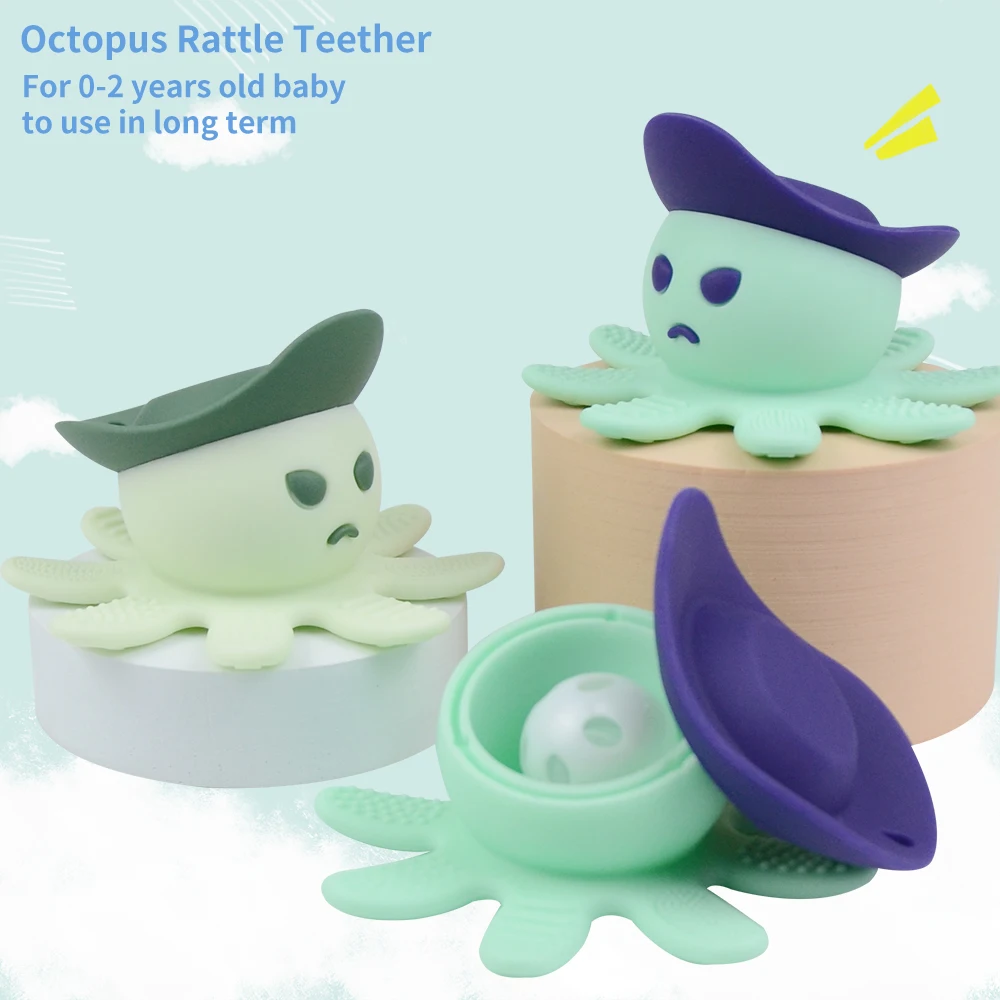 Hot Seller BPA Free Cartoon Captain octopus Teether Sensory Toys Teething Silicone Baby Teether