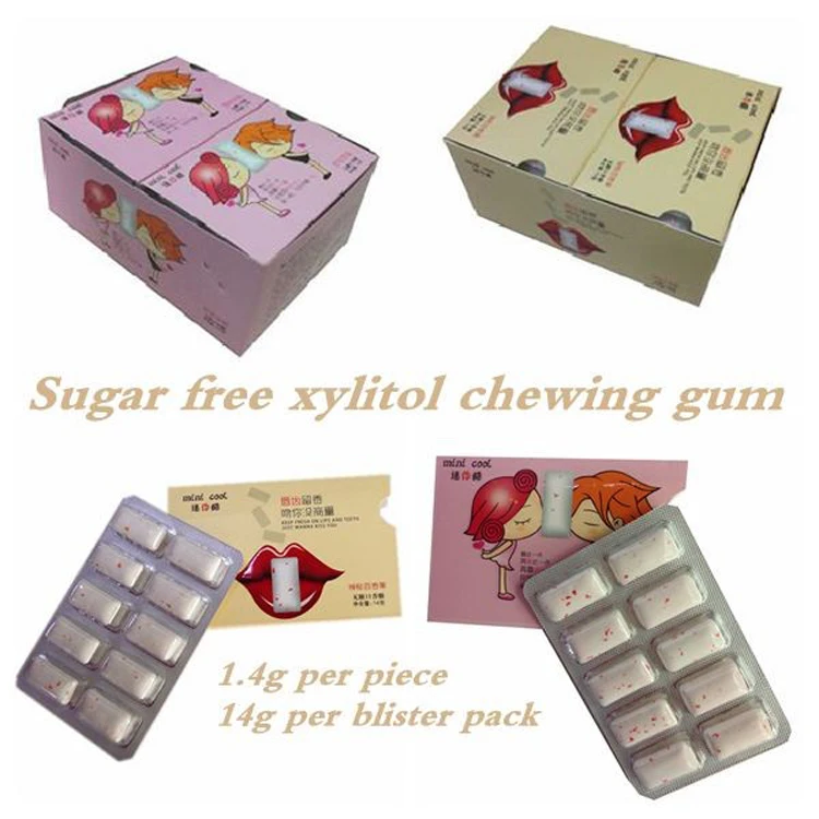 
White custom made 1.4 g per piece blister packing mint flavor xilitol sweet chewing gum sugar free 