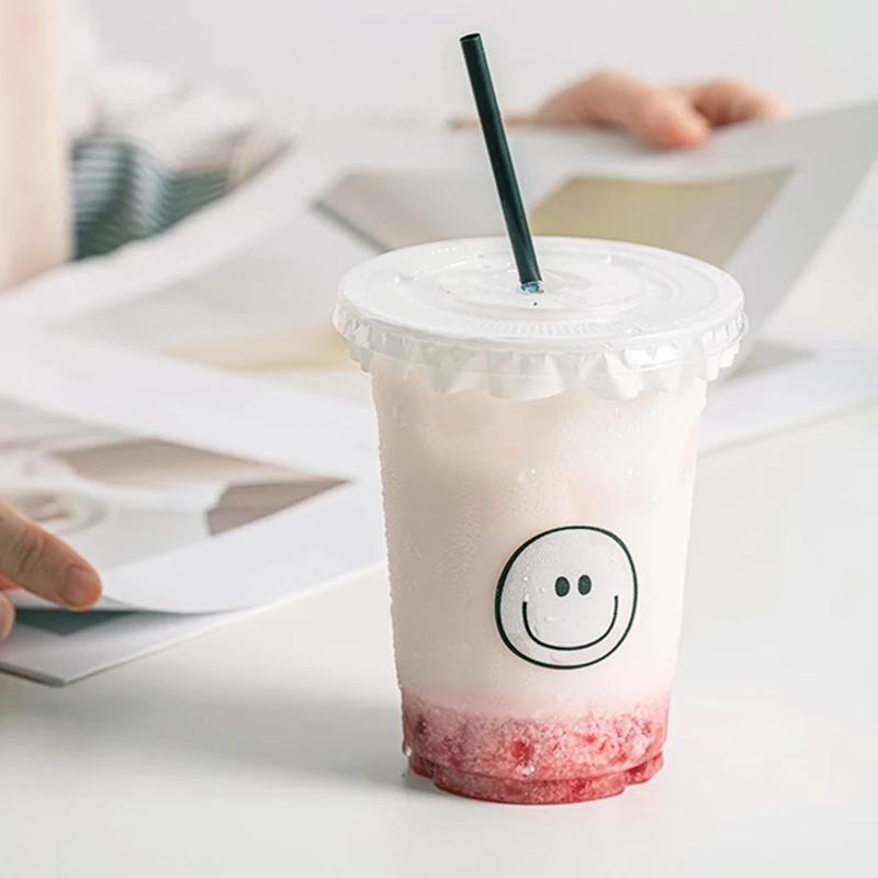 Disposable Coffee Cup Wholesale Thickened Commercial Take-out Packaging Cold Drink Lemon Tea Cup with Lid PET Plastic Beverage