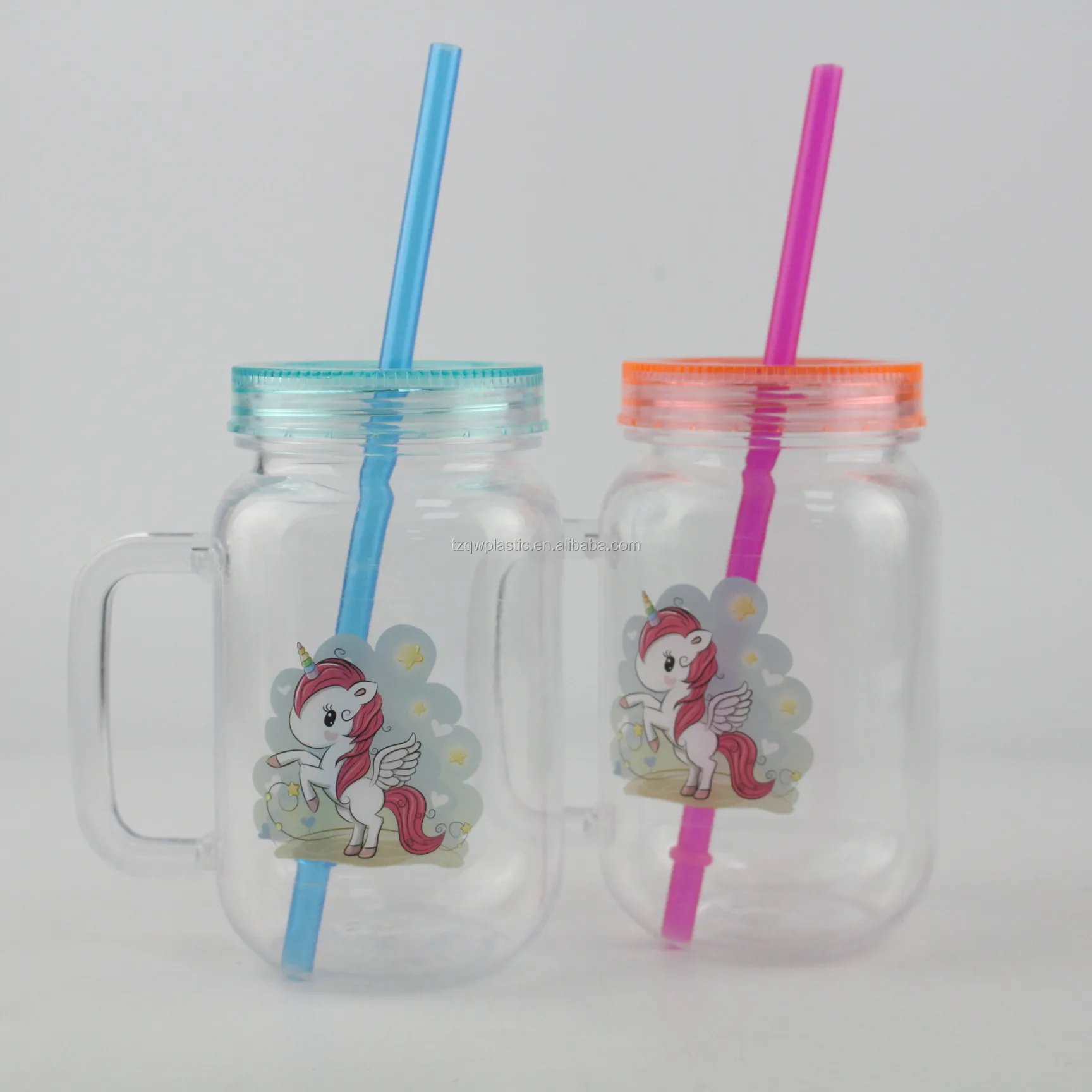 Mason Jar with handle with Straws and Metal lid. 16 Oz/400ml. Each. Old Fashion Drinking Glasses