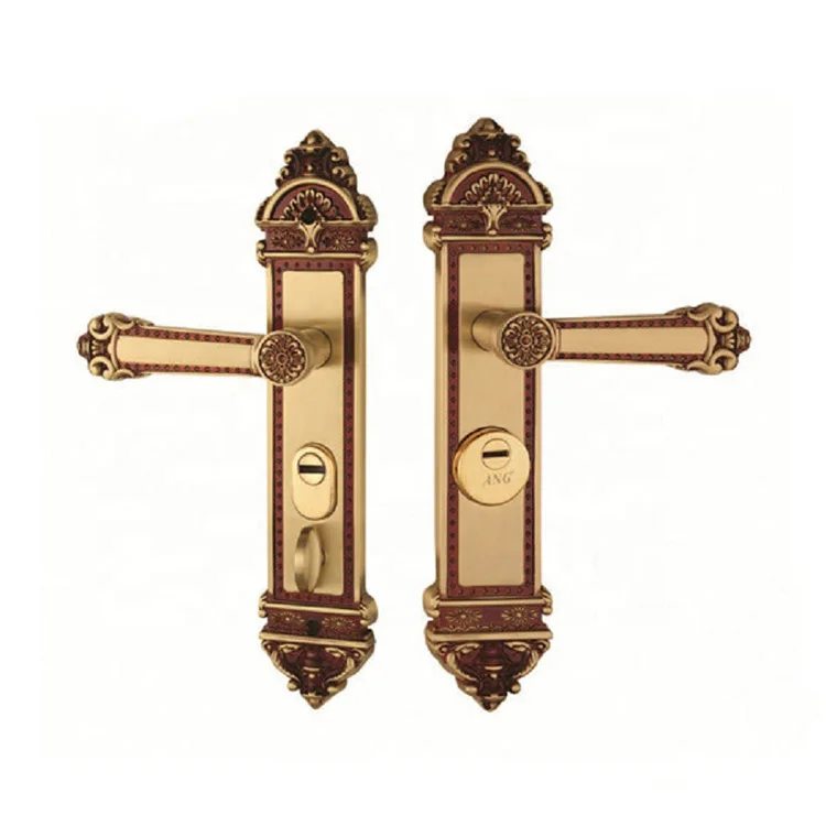 China Best Price American villa security double pull Fine Antique Design Copper Door Handle Lock Wholesale
