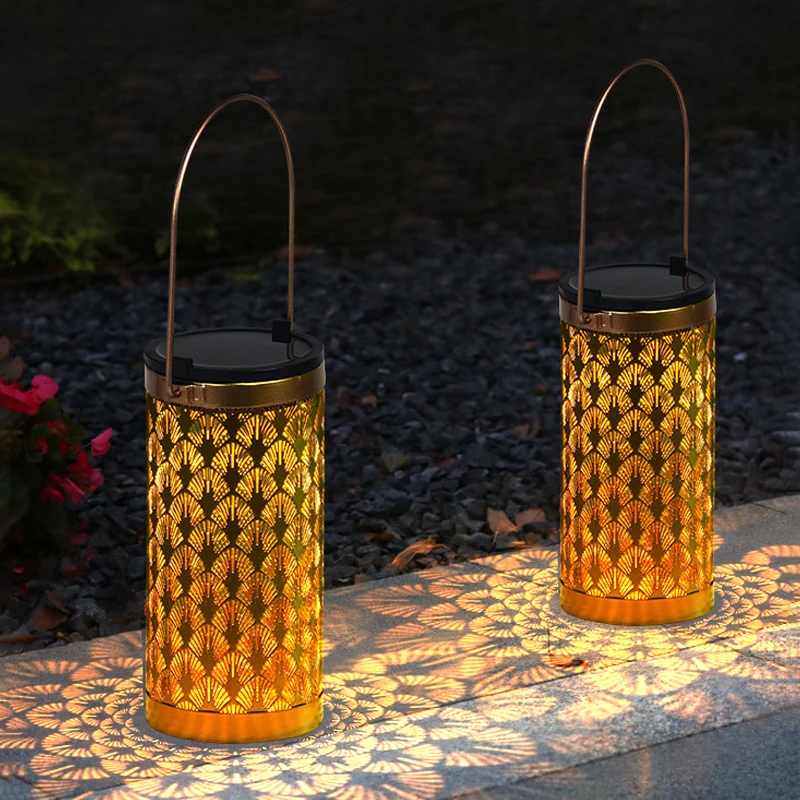 Outdoor Solar Powered Waterproof Hollow Lanterns Honeybee Hanging Light Patio Yard Metal Landscape Solar Garden Lights for Home